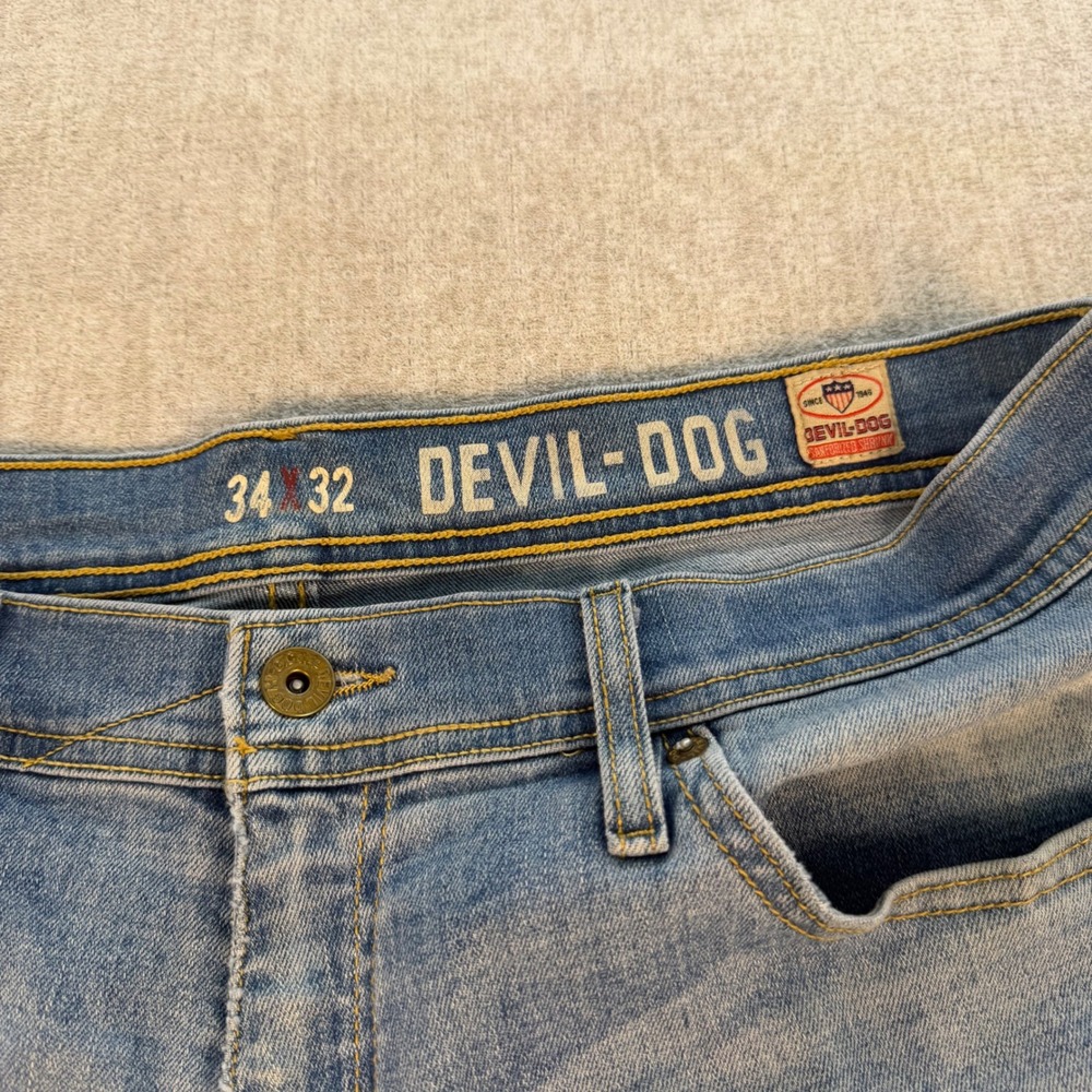 Devil-Dog Dungarees Jeans Mens 34x32 Light Wash Straight Leg Stretch Denim